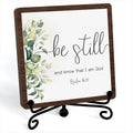 Be Still And Know That I Am God Inspirational Christian Desk Decor, Be Still And Know That I Am God Sign, Desk Decorations For Office Home Living Room Bathroom, Eucalyptus Shelf Decor, Wooden Plaque With Stand (C10)