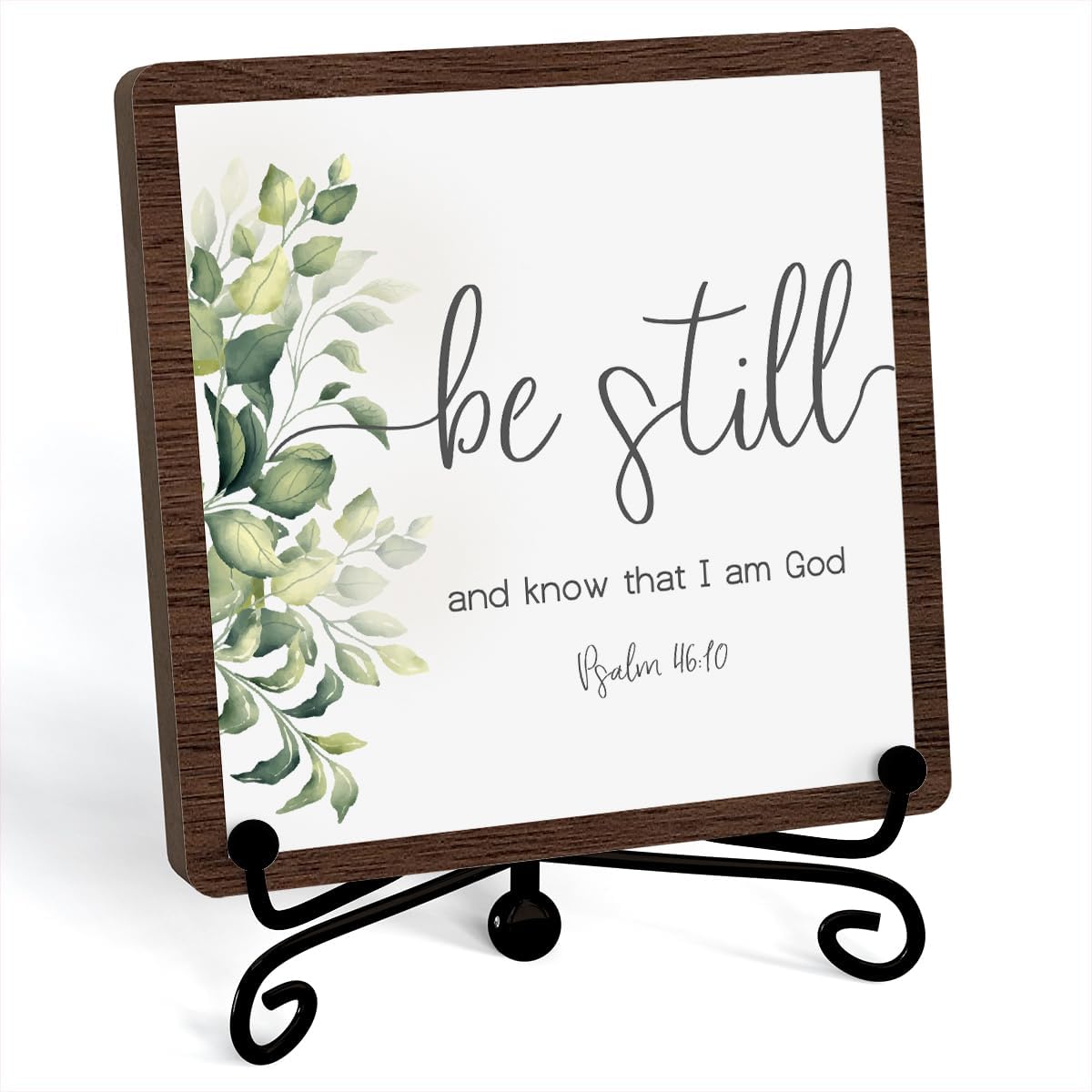 Be Still And Know That I Am God Inspirational Christian Desk Decor, Be Still And Know That I Am God Sign, Desk Decorations For Office Home Living Room Bathroom, Eucalyptus Shelf Decor, Wooden Plaque With Stand (C10)