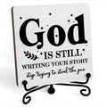 God Is Still Wrting Your Story Inspirational Christian Desk Decor, God Is Still Wrting Your Story Sign, Desk Decorations For Office Home Living Room Bathroom, Eucalyptus Shelf Decor, Wooden Plaque With Stand (C12)