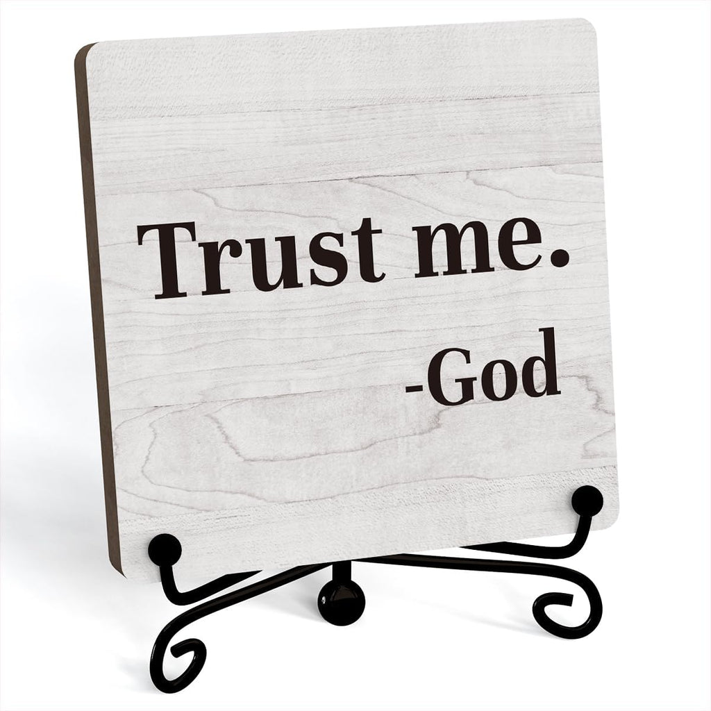 Trust Me God Inspirational Office Desk Decor, Trust Me God Sign, Desk Decorations For Office Home Living Room Classroom, Shelf Decor, Inspirational Christian Gifts, Wooden Plaque With Stand (B02)