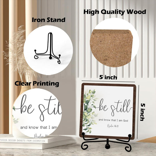 Be Still And Know That I Am God Inspirational Christian Desk Decor, Be Still And Know That I Am God Sign, Desk Decorations For Office Home Living Room Bathroom, Eucalyptus Shelf Decor, Wooden Plaque With Stand (C10)