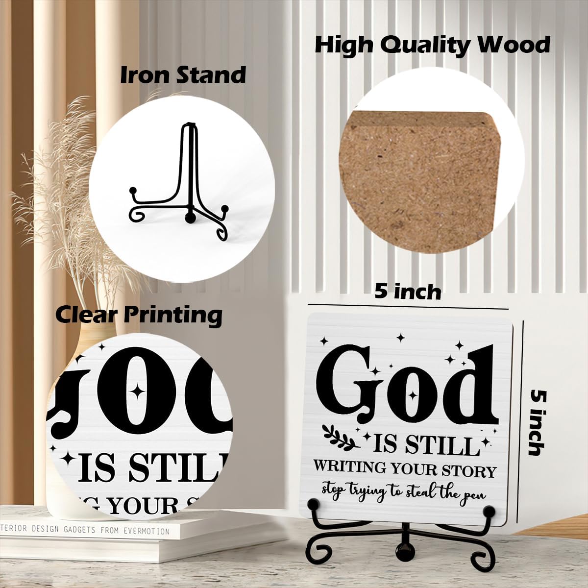 God Is Still Wrting Your Story Inspirational Christian Desk Decor, God Is Still Wrting Your Story Sign, Desk Decorations For Office Home Living Room Bathroom, Eucalyptus Shelf Decor, Wooden Plaque With Stand (C12)