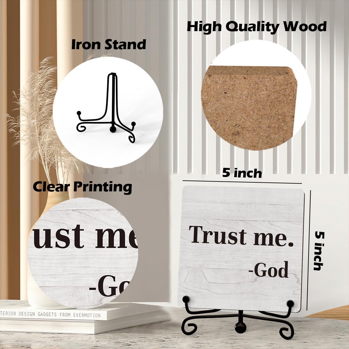 Trust Me God Inspirational Office Desk Decor, Trust Me God Sign, Desk Decorations For Office Home Living Room Classroom, Shelf Decor, Inspirational Christian Gifts, Wooden Plaque With Stand (B02)