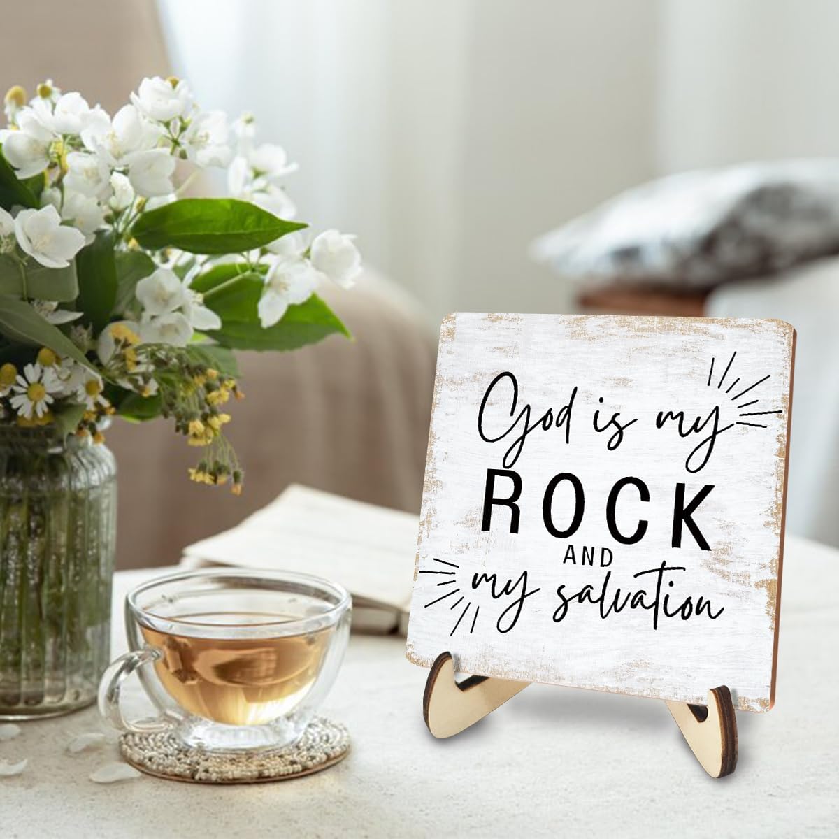Encouragement Christian Gifts for Women Men Religious Bible Verse Wood Sign Rustic Desk Decor Decorative Classroom Decorations Sign Desk Accessories Shelf Cubicle Decor Wooden Plaque with Wood Stand