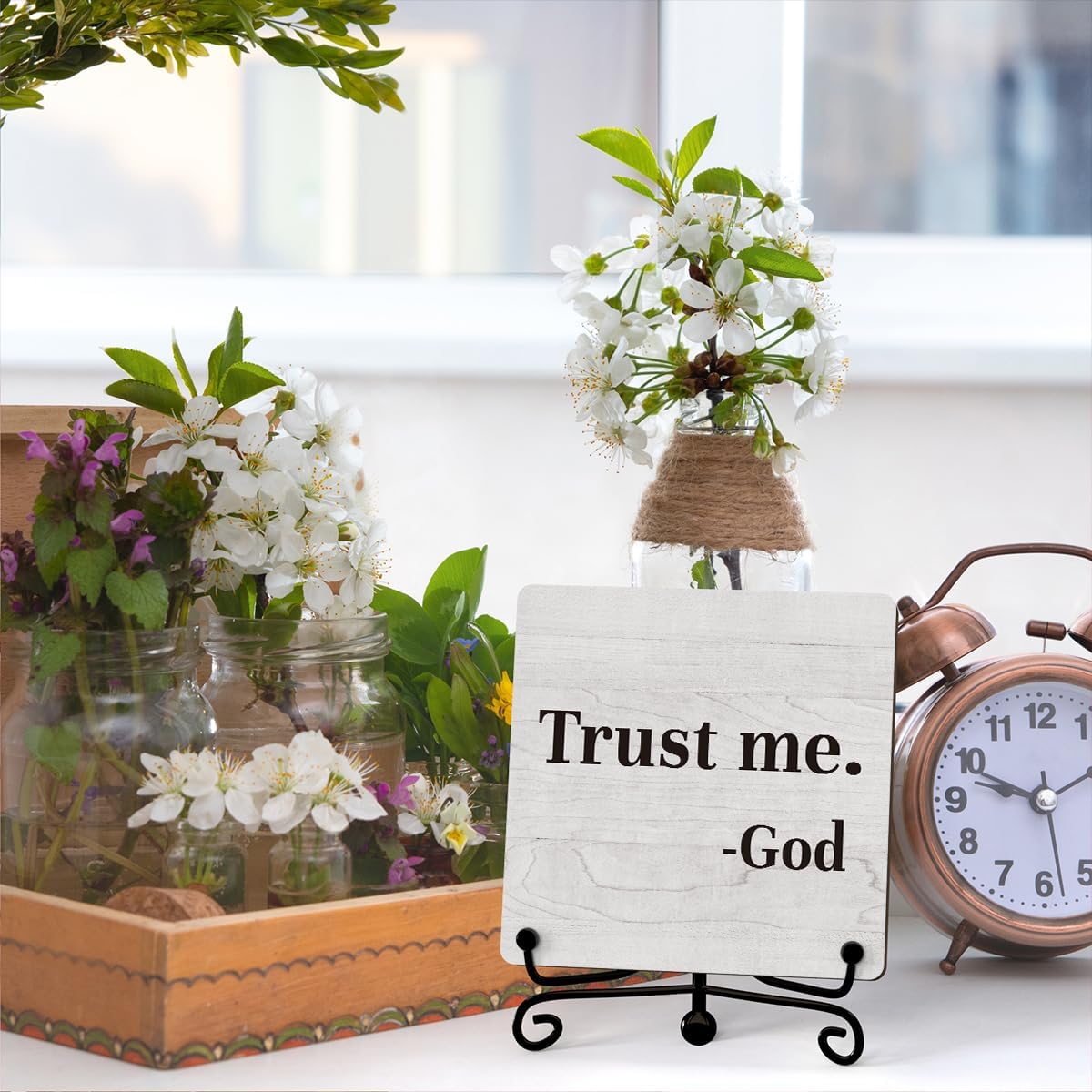 Trust Me God Inspirational Office Desk Decor, Trust Me God Sign, Desk Decorations For Office Home Living Room Classroom, Shelf Decor, Inspirational Christian Gifts, Wooden Plaque With Stand (B02)