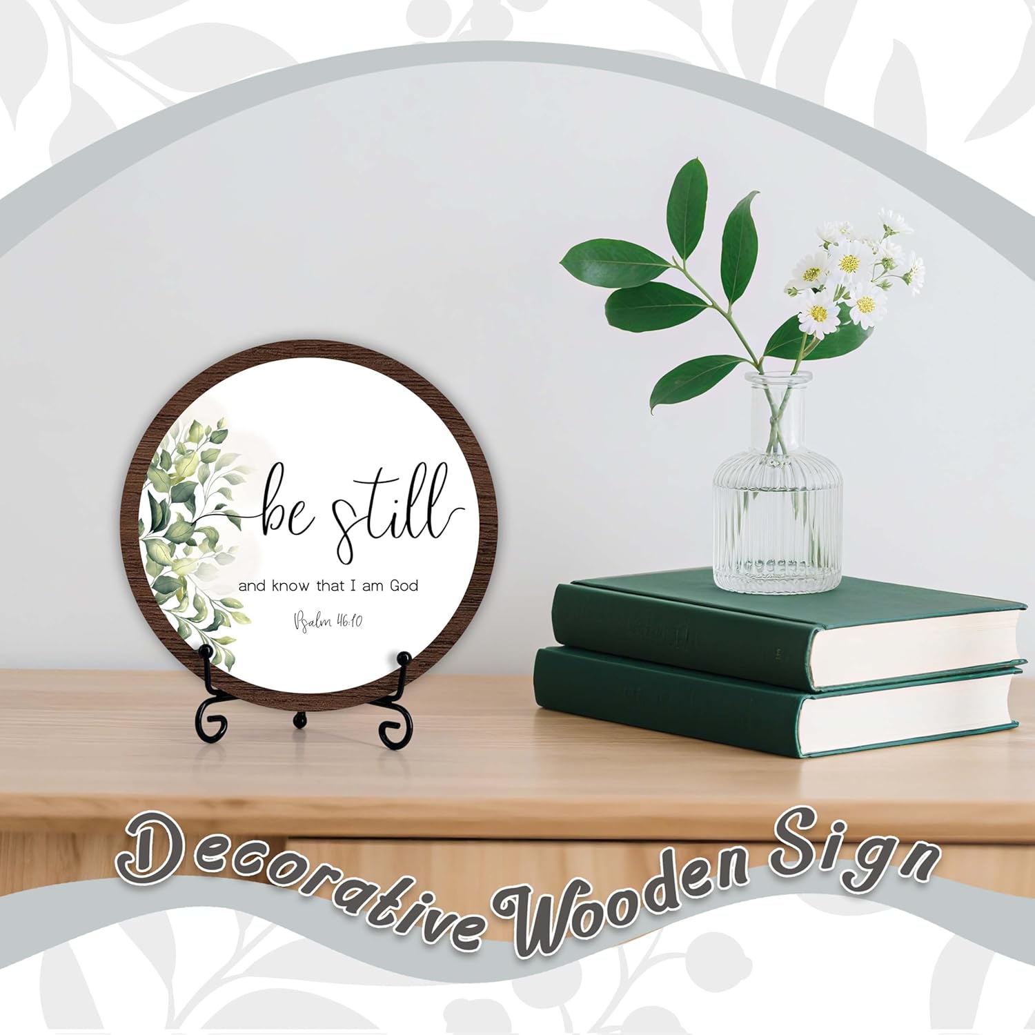 Desk Decor, Religious Gifts, Bible Verse Gifts For Woman Man, Inspirational Round Wood Decor Sign, Living Room Decor And Accessories, Home Office Decorations For Table Shelf -a11