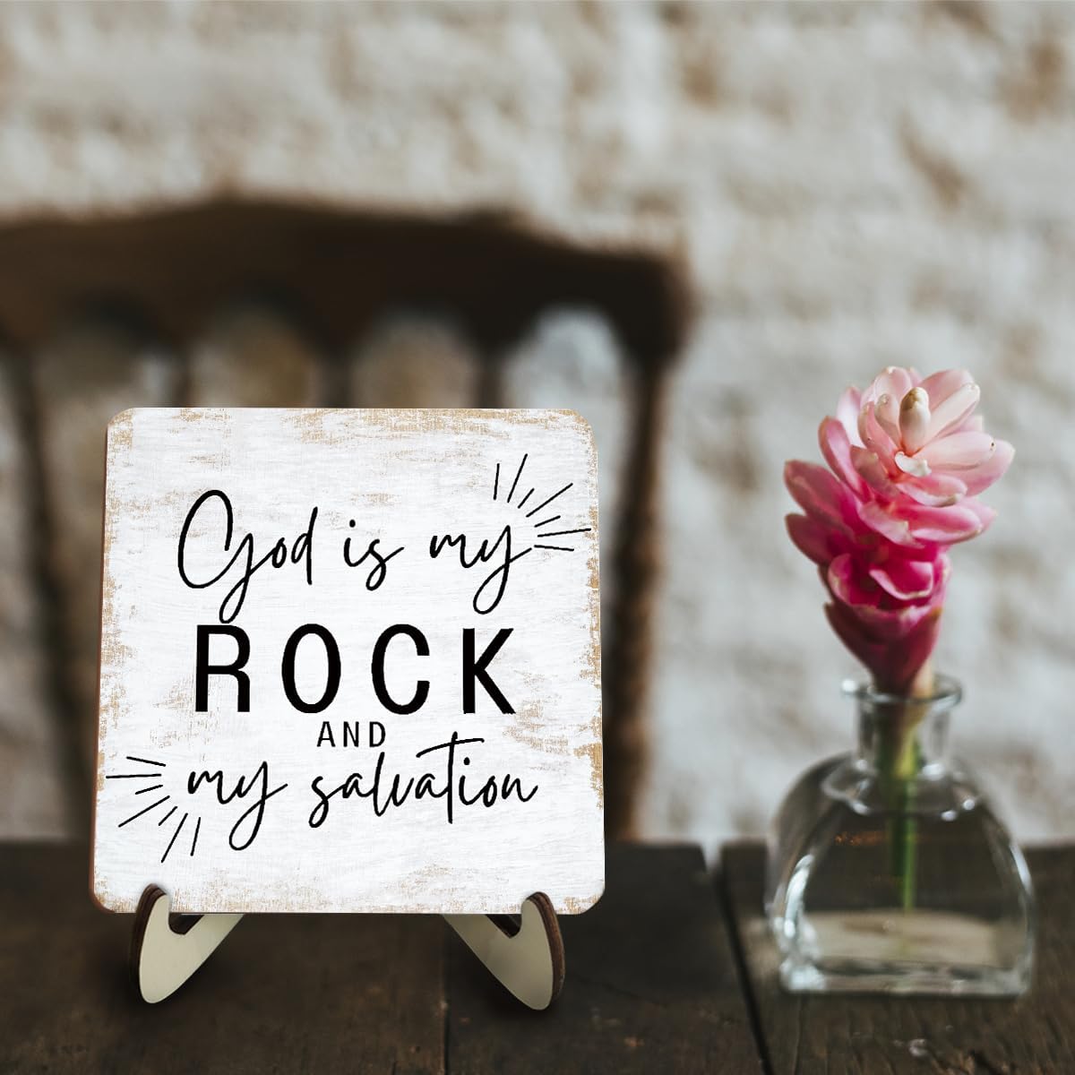 Encouragement Christian Gifts for Women Men Religious Bible Verse Wood Sign Rustic Desk Decor Decorative Classroom Decorations Sign Desk Accessories Shelf Cubicle Decor Wooden Plaque with Wood Stand