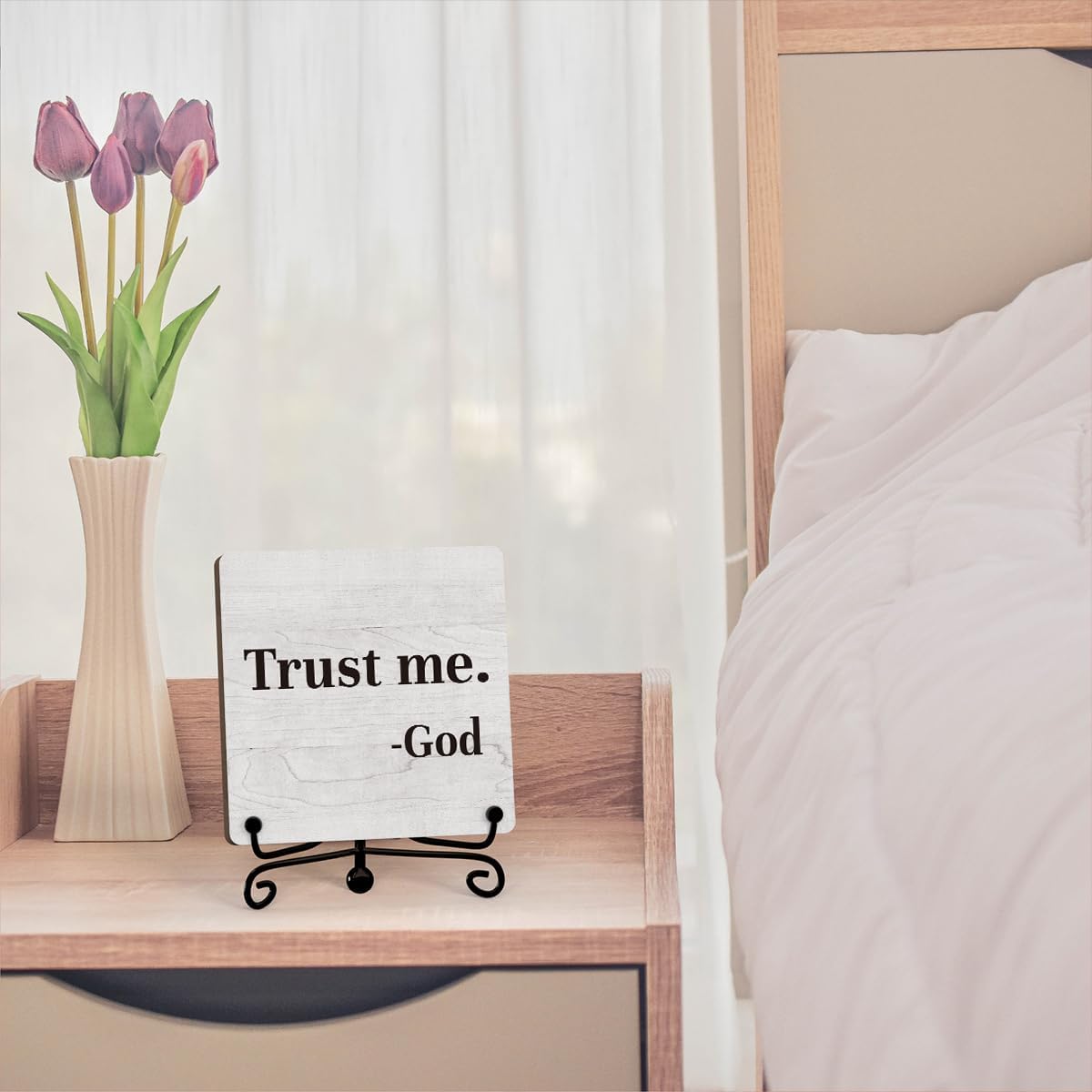 Trust Me God Inspirational Office Desk Decor, Trust Me God Sign, Desk Decorations For Office Home Living Room Classroom, Shelf Decor, Inspirational Christian Gifts, Wooden Plaque With Stand (B02)