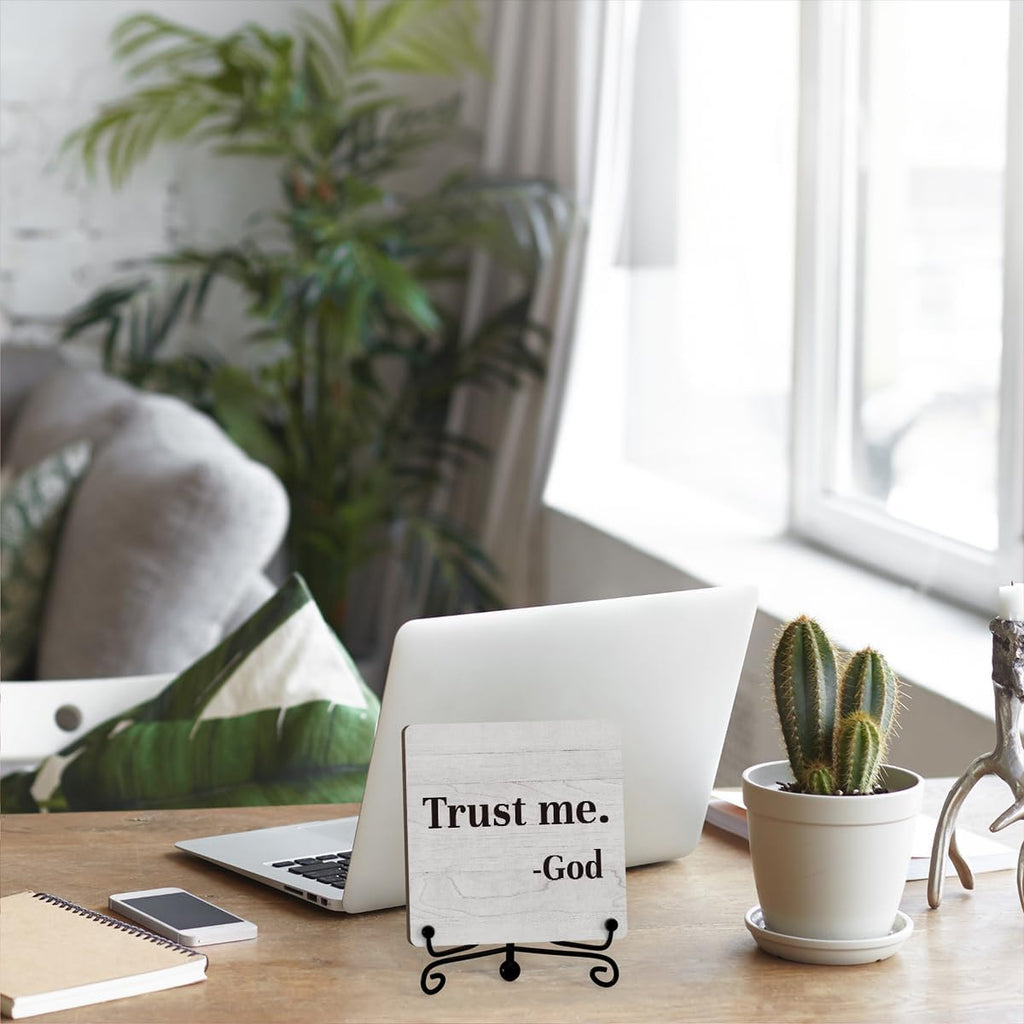Trust Me God Inspirational Office Desk Decor, Trust Me God Sign, Desk Decorations For Office Home Living Room Classroom, Shelf Decor, Inspirational Christian Gifts, Wooden Plaque With Stand (B02)