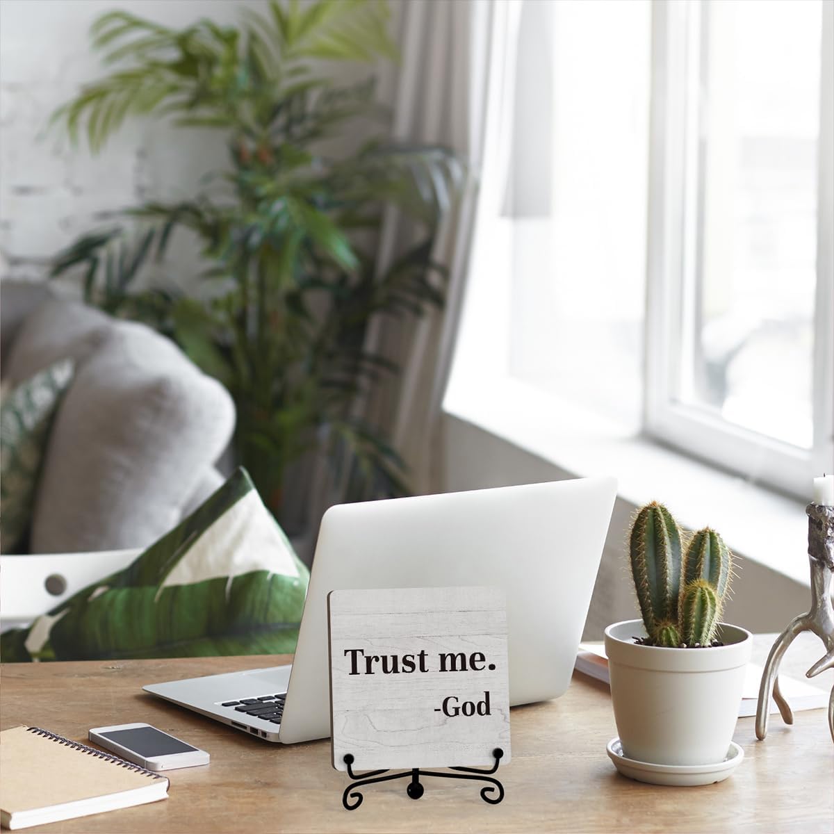 Trust Me God Inspirational Office Desk Decor, Trust Me God Sign, Desk Decorations For Office Home Living Room Classroom, Shelf Decor, Inspirational Christian Gifts, Wooden Plaque With Stand (B02)