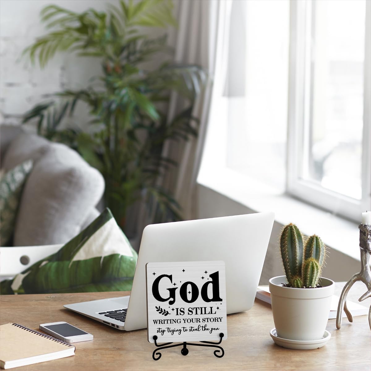 God Is Still Wrting Your Story Inspirational Christian Desk Decor, God Is Still Wrting Your Story Sign, Desk Decorations For Office Home Living Room Bathroom, Eucalyptus Shelf Decor, Wooden Plaque With Stand (C12)