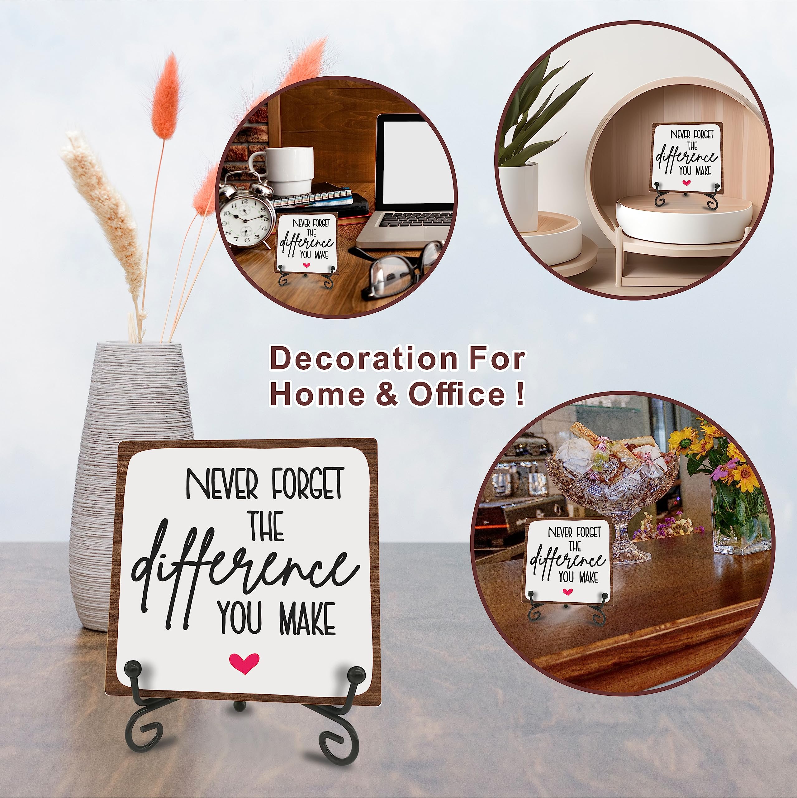 Wooden Motivational Office Desk Decor 4in - Never Forget The Difference You Make